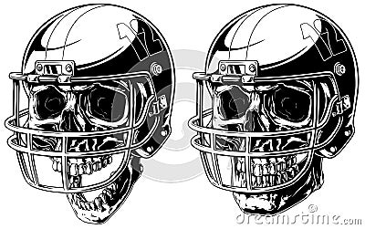 Graphic human skull in american football helmet Vector Illustration