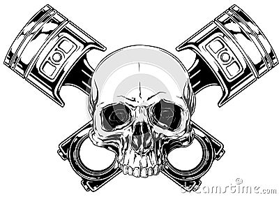 Graphic human skull with crossed car piston vector Vector Illustration