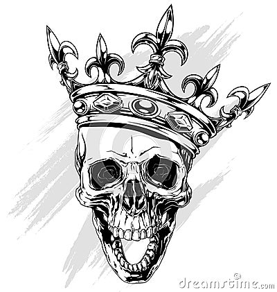 Graphic human skull with king crown Vector Illustration