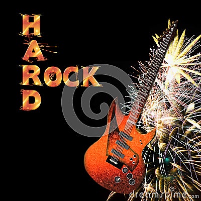 Graphic Illustration Background of Electric Guitar, Hard Rock Text Stock Photo