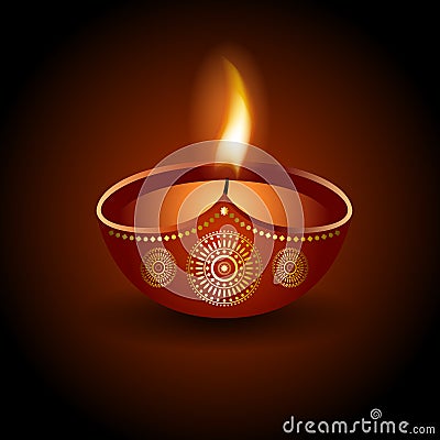 Graphic illustration of burning diya of Diwali celebration Vector Illustration