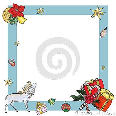 Graphic illustration pixel, christmas photo frame, new year gifts, deer, christmas holidays Cartoon Illustration