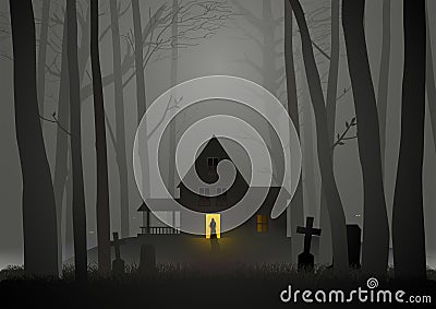 Spooky house in the woods Vector Illustration