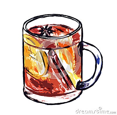 Graphic image of a glass of mulled Stock Photo