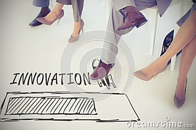 Composite image of graphic image of innovation text with loading and rocket symbol Stock Photo