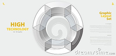 Graphic layout set with abstract curved vector shape, reminiscent of technological development. Vector Illustration