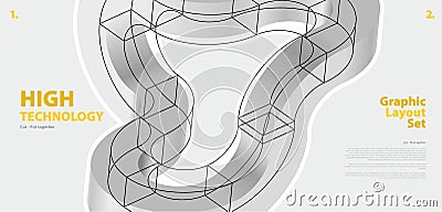 Graphic layout set with abstract curved vector shape, reminiscent of technological development. Vector Illustration