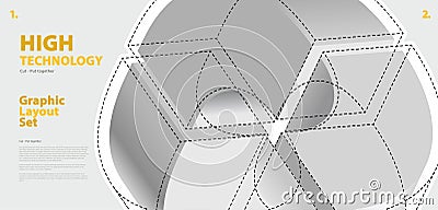 Graphic layout set with abstract curved vector shape, reminiscent of technological development. Vector Illustration