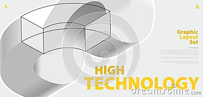 Graphic layout set with abstract curved vector shape, reminiscent of technological development. Vector Illustration