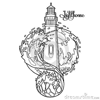 Graphic lighthouse during a storm Vector Illustration