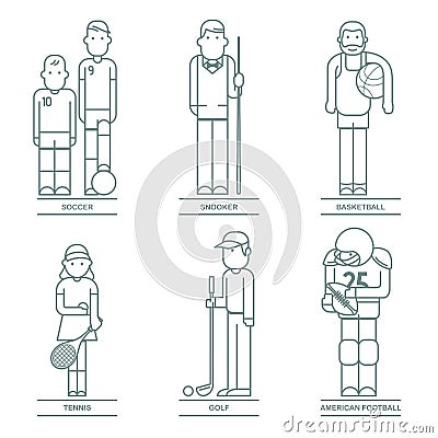 Graphic lines icon set with sport. Vector Illustration