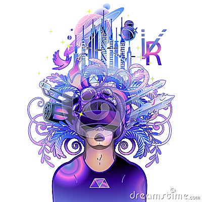 Graphic man wearing virtual reality headset Vector Illustration