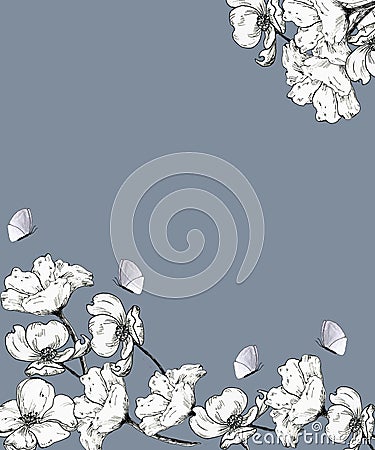Postcards, invitations for holidays with graphic monochrome flowers on a gray background Stock Photo