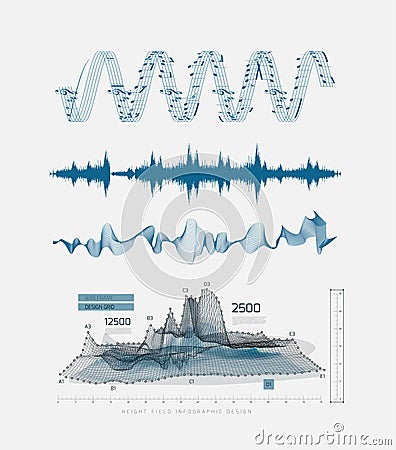 Graphic musical equalizer, sound waves, on a light gray background Vector Illustration