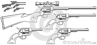 Graphic old revolver with optical sight Vector Illustration