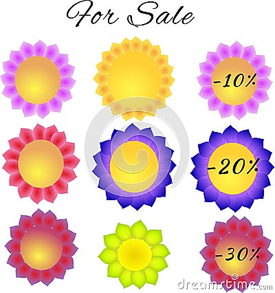 Graphic of paper flowers tags for spring discounts Stock Photo