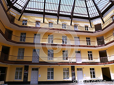 Graphic photo on the canopy and the hall of the familistÃ¨re Stock Photo