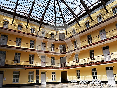 Graphic photo on the canopy and the hall of the familistÃ¨re Stock Photo