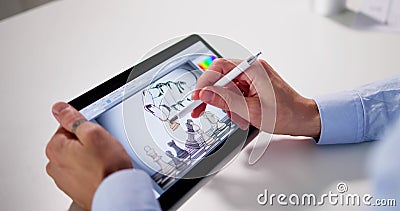 Graphic Photo Designer Using Tablet Computer Screen Stock Photo