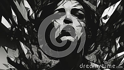 graphic portrait of woman screaming her desperation due to anxiety and depression Stock Photo