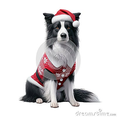 A beautiful Border Collie with Christmas clothes on white background with png file with transparent background attached Stock Photo