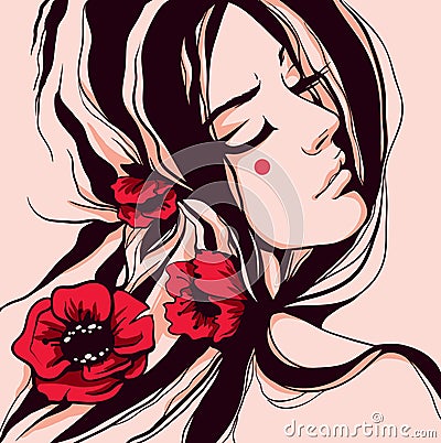 Graphic romantic girl Vector Illustration