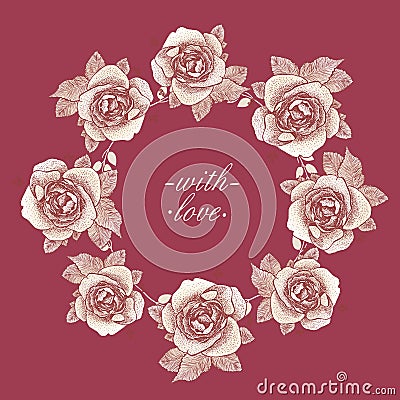 Graphic round frame with roses, love and wedding theme Vector Illustration