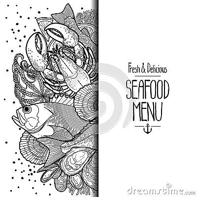 Graphic seafood menu design Vector Illustration