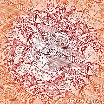 Graphic seafood pattern Vector Illustration