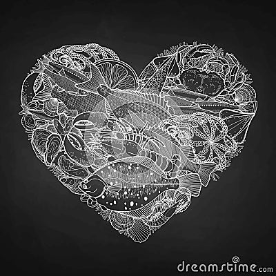 Graphic seafood in the shape of heart Stock Photo