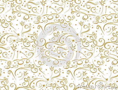 Graphic seamless pattern of firework stars and ribbon confetti. Stock Photo