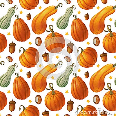 Graphic seamless pattern in retro style with pumpkins Stock Photo