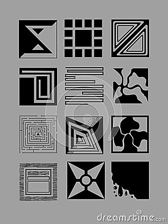 Graphic set with abstract figures on grey background. Vector Illustration