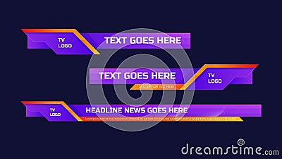 Graphic set of broadcast news collection vector. Lower Thirds Template layout design banner for bar Headline news title, sport Vector Illustration