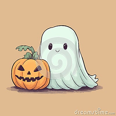 Graphic showing a friendly ghost and a jack o lantern. Halloween decoration. Ai generative Stock Photo