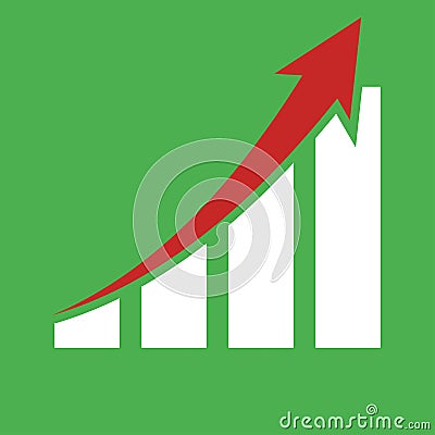 graphic showing growth red arrow green background Vector Illustration