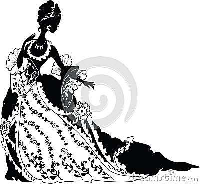 Graphic silhouette of a rococo woman Vector Illustration