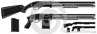 Graphic silhouette shotgun rifle with ammo clip Vector Illustration