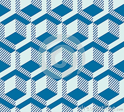 Graphic simple ornamental tile, vector repeated pattern made using cubes and hexagons. Vintage art abstract seamless texture can Vector Illustration