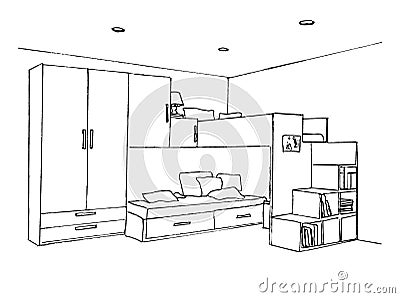 Graphic sketch children`s bedroom Stock Photo