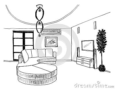 Graphic sketch, living room Stock Photo