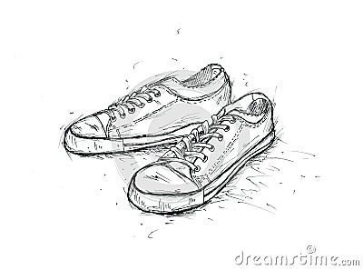 Graphic sketch of pair teenage gym shoes Cartoon Illustration