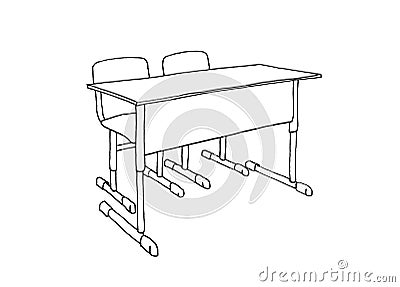 Graphic sketch school desk and two chairs Stock Photo