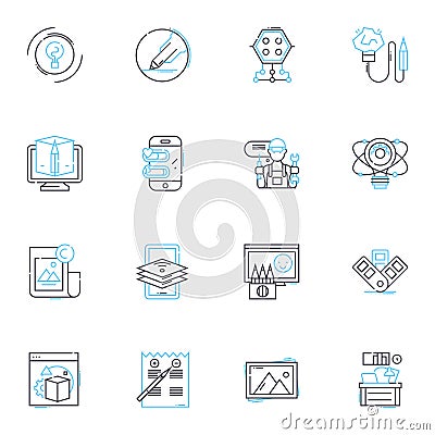 Graphic software linear icons set. Design, Illustration, Vector, Rendering, Photoshop, Editing, Animation line vector Vector Illustration