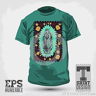 Graphic T- shirt design - Mexican Virgin of Guadal Vector Illustration