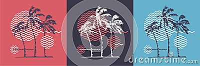 Graphic t-shirt geometric design with stylized palm trees on the topic of summer, holidays, beach, seacoast, tropics Vector Illustration