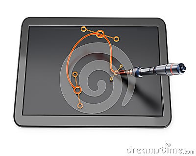 Graphic tablet with bezier curve and pen Stock Photo