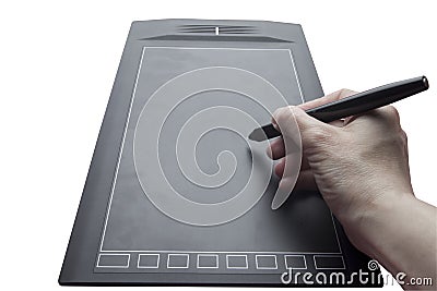 Graphic tablet with pen, for illustrators, designers and retouchers, black Stock Photo