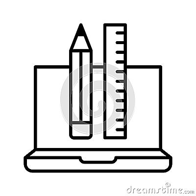 Graphic tools icon. Laptop, pencil and ruler. Web design. Workplace Vector Illustration