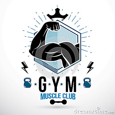Graphic vector sign created with strong athlete biceps arm, Vector Illustration